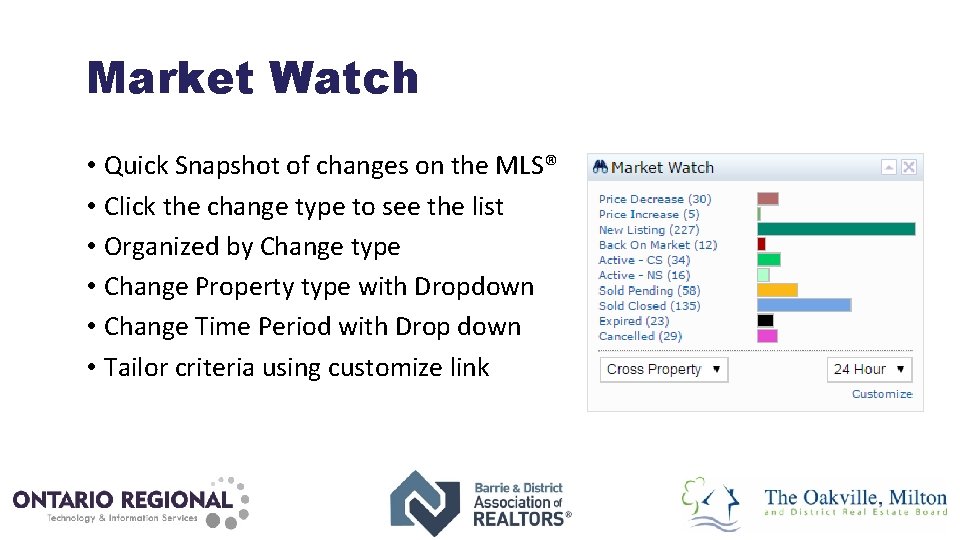 Market Watch • Quick Snapshot of changes on the MLS® • Click the change