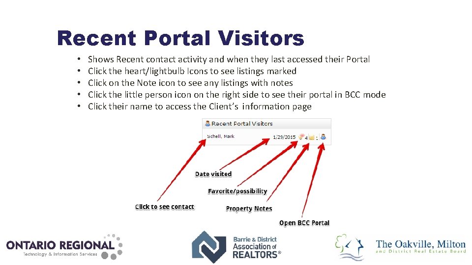 Recent Portal Visitors • • • Shows Recent contact activity and when they last