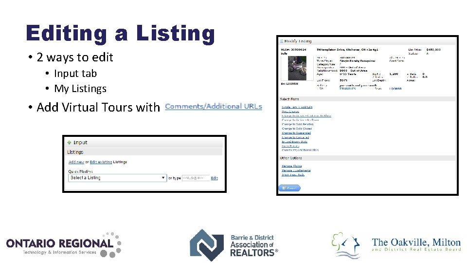 Editing a Listing • 2 ways to edit • Input tab • My Listings