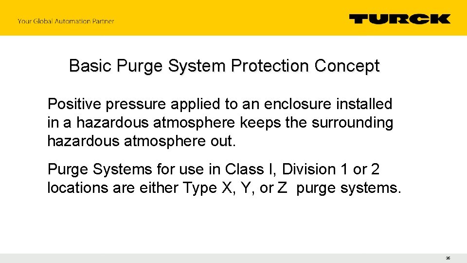 Basic Purge System Protection Concept Positive pressure applied to an enclosure installed in a