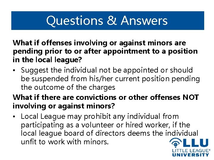 Questions & Answers What if offenses involving or against minors are pending prior to