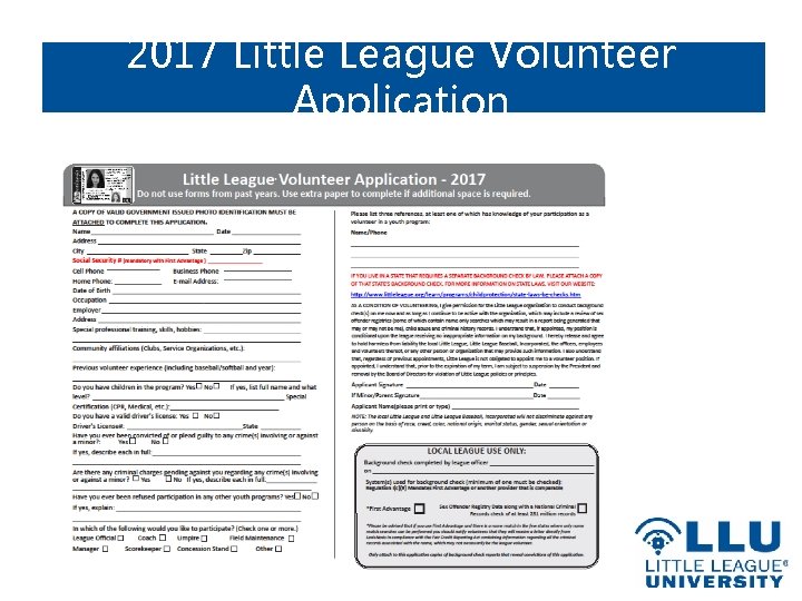 2017 Little League Volunteer Application 