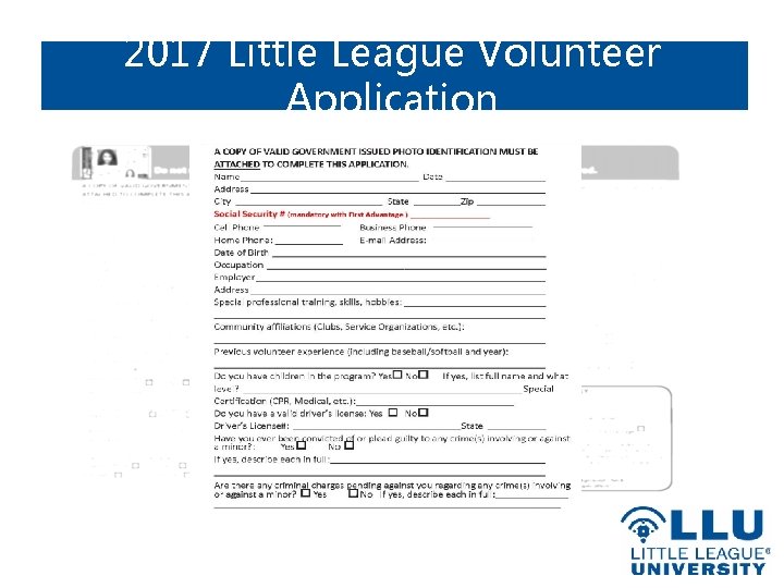 2017 Little League Volunteer Application 