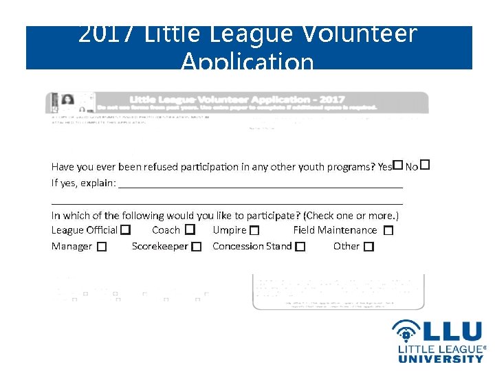 2017 Little League Volunteer Application 