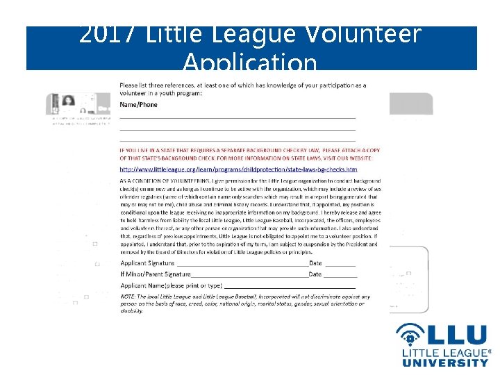 2017 Little League Volunteer Application 