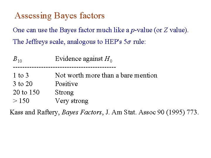 Assessing Bayes factors One can use the Bayes factor much like a p-value (or