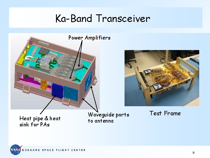 Ka-Band Transceiver Power Amplifiers Heat pipe & heat sink for PAs GODDARD SPACE FLIGHT