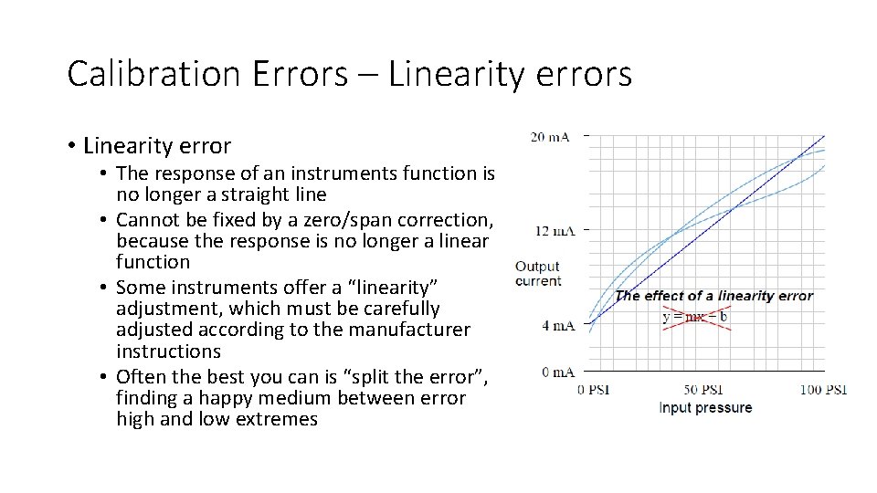 Calibration Errors – Linearity errors • Linearity error • The response of an instruments