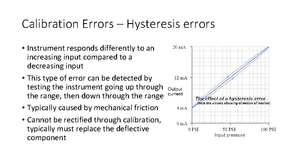 Calibration Errors – Hysteresis errors • Instrument responds differently to an increasing input compared