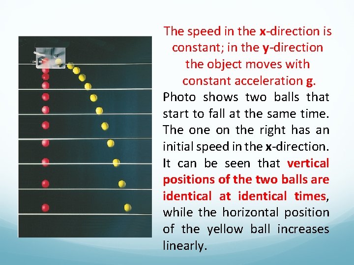 The speed in the x-direction is constant; in the y-direction the object moves with