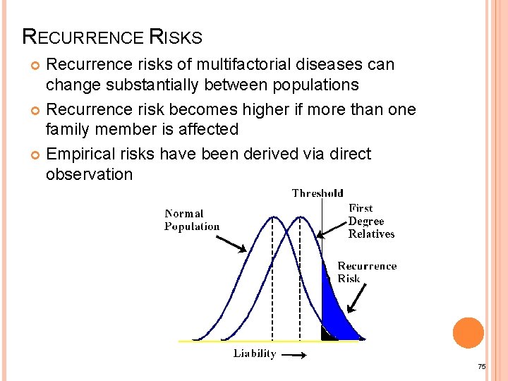 RECURRENCE RISKS Recurrence risks of multifactorial diseases can change substantially between populations Recurrence risk