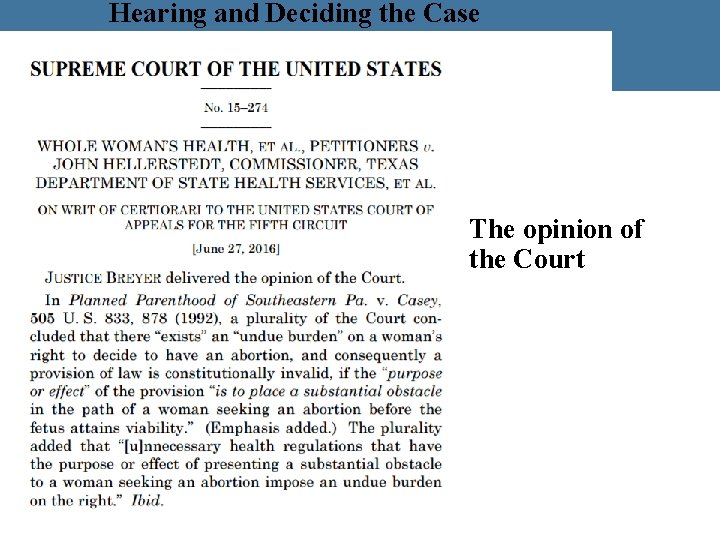 Hearing and Deciding the Case The opinion of the Court 