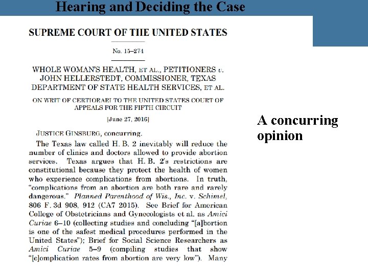 Hearing and Deciding the Case A concurring opinion 