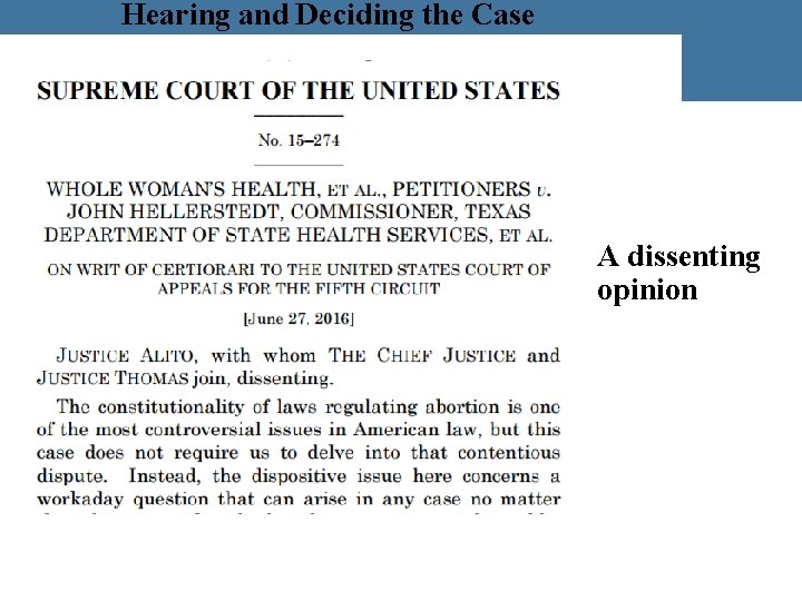 Hearing and Deciding the Case A dissenting opinion 