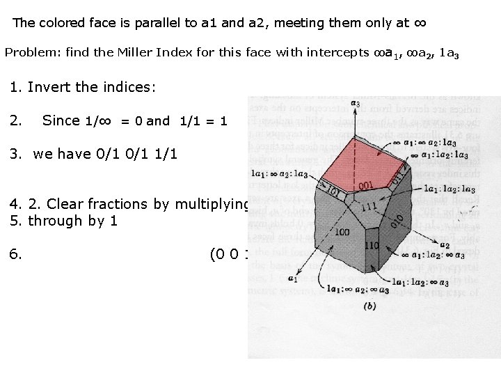 The colored face is parallel to a 1 and a 2, meeting them only