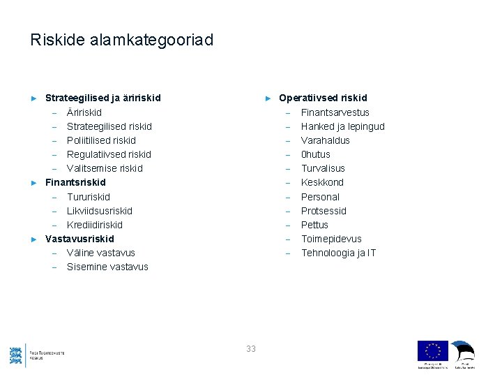 Riskide alamkategooriad ► ► ► Strateegilised ja äririskid - Äririskid - Strateegilised riskid -