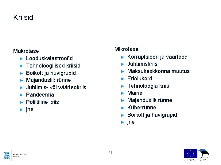 Kriisid Mikrotase ► Korruptsioon ja väärteod ► Juhtimiskriis ► Maksukeskkonna muutus ► Eriolukord ►