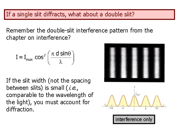 If a single slit diffracts, what about a double slit? Remember the double-slit interference