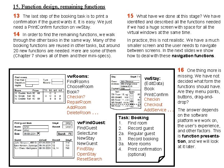 15. Function design, remaining functions 15 13 The last step of the booking task