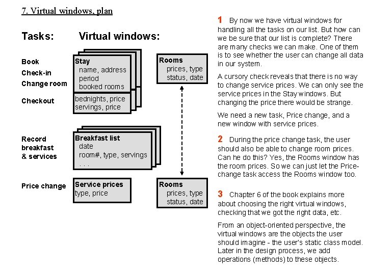 7. Virtual windows, plan Tasks: Book Check-in Change room Checkout 1 Virtual windows: Stay