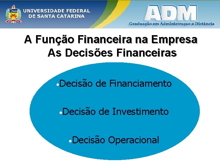 A Função Financeira na Empresa As Decisões Financeiras • Decisão de Financiamento • Decisão A Função Financeira na Empresa As Decisões Financeiras • Decisão de Financiamento • Decisão