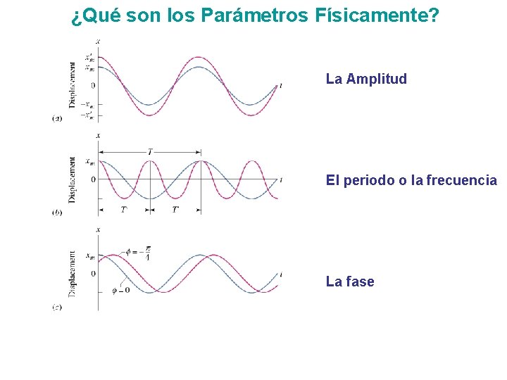 ¿Qué son los Parámetros Físicamente? La Amplitud El periodo o la frecuencia La fase ¿Qué son los Parámetros Físicamente? La Amplitud El periodo o la frecuencia La fase