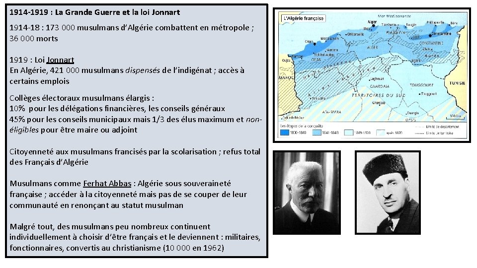 1914 -1919 : La Grande Guerre et la loi Jonnart 1914 -18 : 173