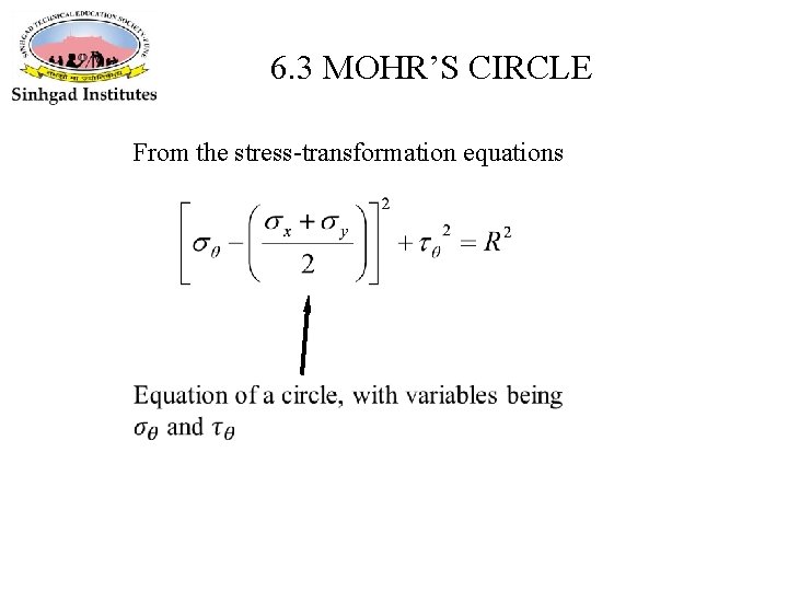 6. 3 MOHR’S CIRCLE From the stress-transformation equations 