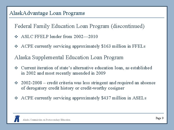 Alask. Advantage Loan Programs Federal Family Education Loan Program (discontinued) v ASLC FFELP lender