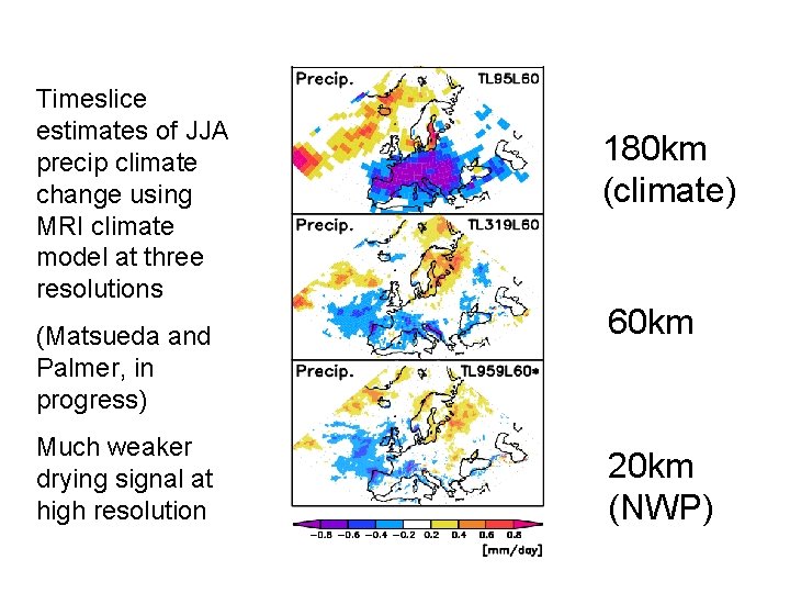Timeslice estimates of JJA precip climate change using MRI climate model at three resolutions