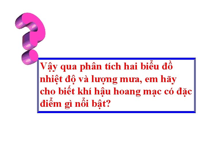 Vậy qua phân tích hai biểu đồ nhiệt độ và lượng mưa, em hãy