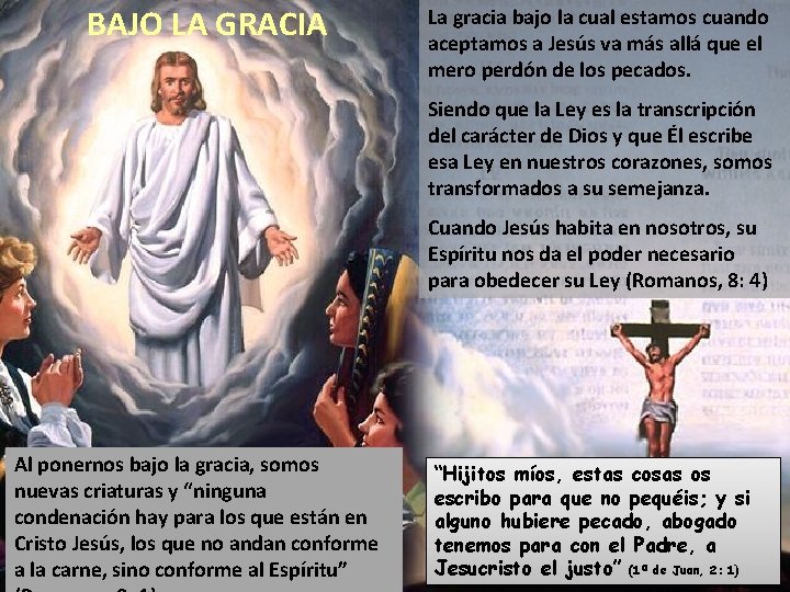 BAJO LA GRACIA La gracia bajo la cual estamos cuando aceptamos a Jesús va