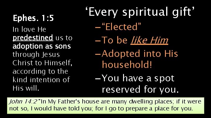 Ephes. 1: 5 In love He predestined us to adoption as sons through Jesus