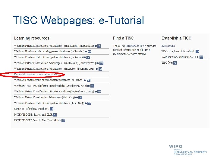 TISC Webpages: e-Tutorial 