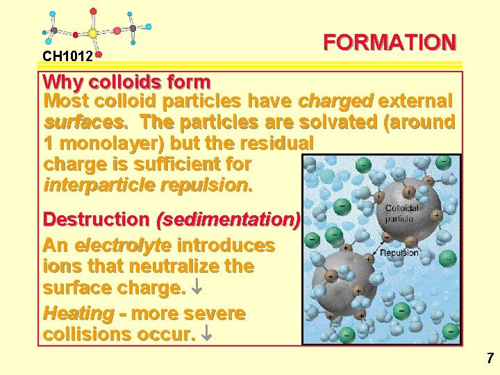 CH 1012 FORMATION Why colloids form Most colloid particles have charged external surfaces. The