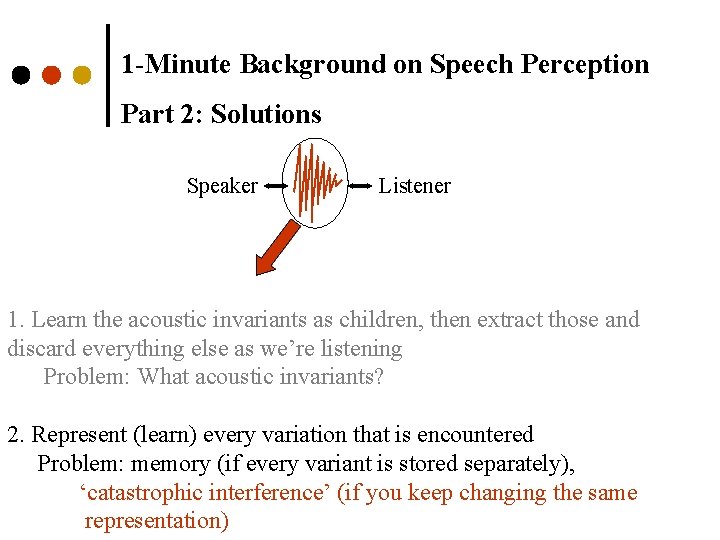 1 -Minute Background on Speech Perception Part 2: Solutions Speaker Listener 1. Learn the