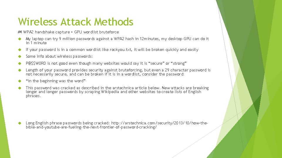 Wireless Attack Methods #4 WPA 2 handshake capture + GPU wordlist bruteforce My laptop