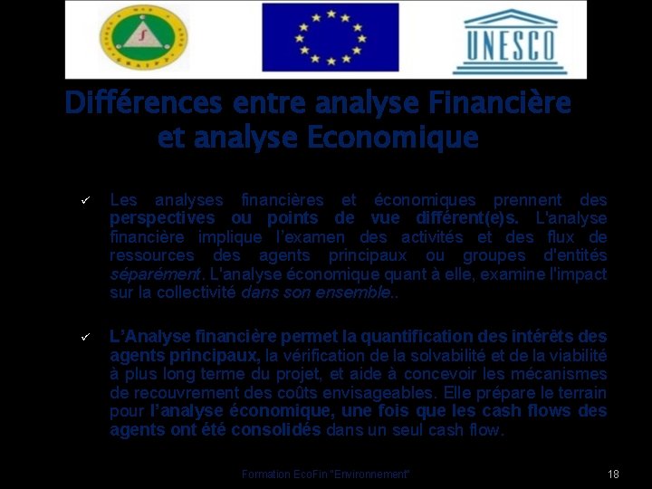 Différences entre analyse Financière et analyse Economique ü Les analyses financières et économiques prennent