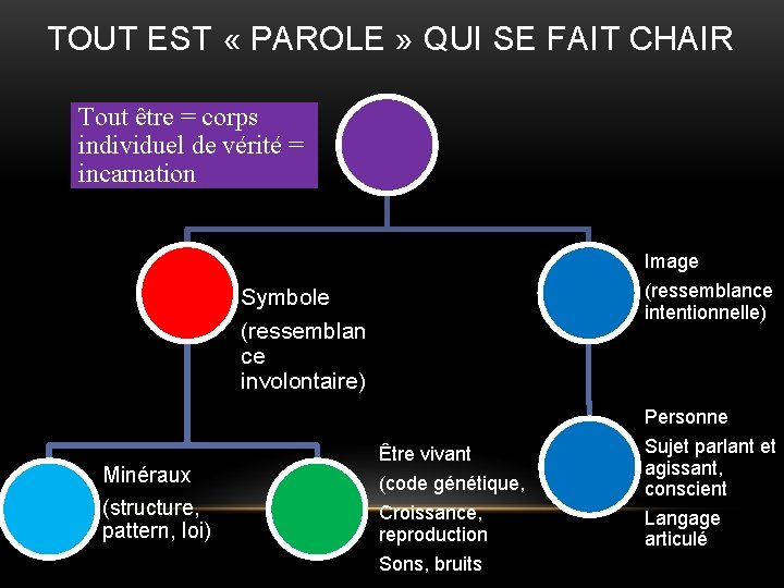 TOUT EST « PAROLE » QUI SE FAIT CHAIR Tout être = corps individuel