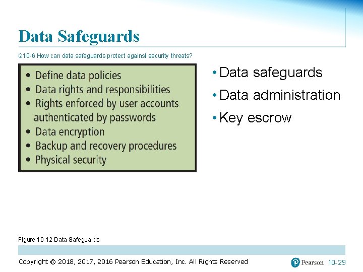 Data Safeguards Q 10 -6 How can data safeguards protect against security threats? •