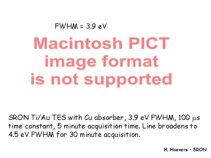 FWHM = 3. 9 e. V SRON Ti/Au TES with Cu absorber, 3. 9