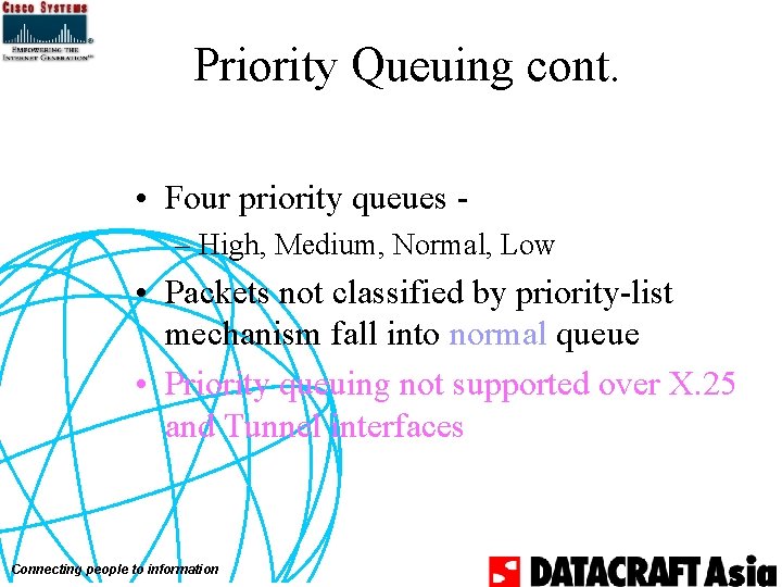 Priority Queuing cont. • Four priority queues – High, Medium, Normal, Low • Packets