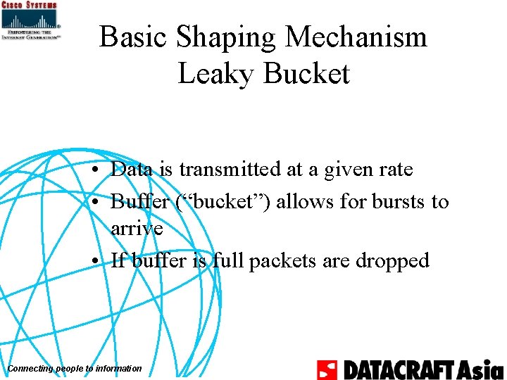Basic Shaping Mechanism Leaky Bucket • Data is transmitted at a given rate •