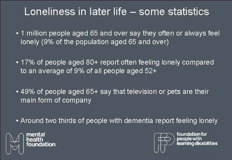 Loneliness in later life – some statistics • 1 million people aged 65 and Loneliness in later life – some statistics • 1 million people aged 65 and
