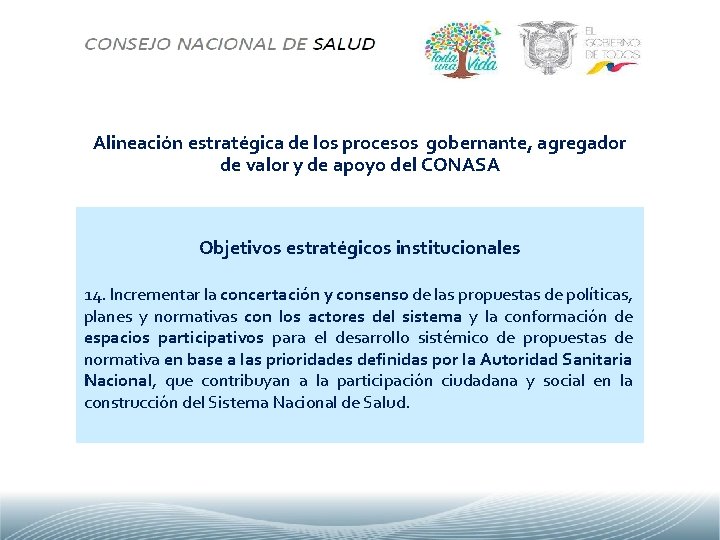 Alineación estratégica de los procesos gobernante, agregador de valor y de apoyo del CONASA