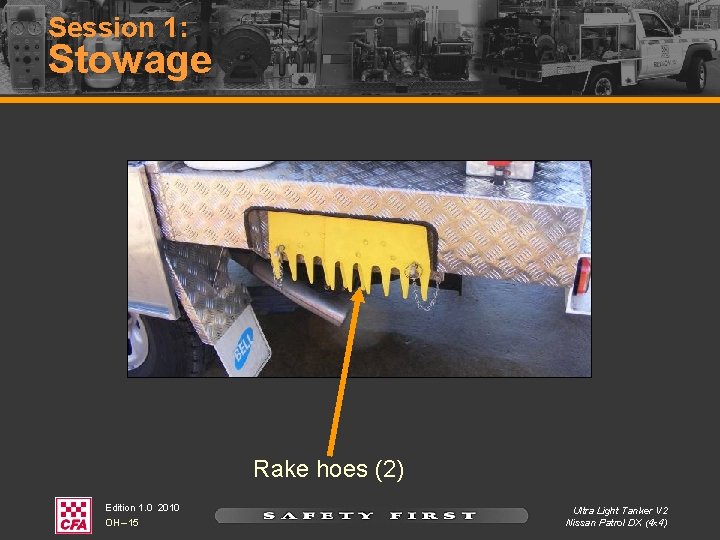 Session 1: Stowage Rake hoes (2) Edition 1. 0 2010 OH – 15 Ultra