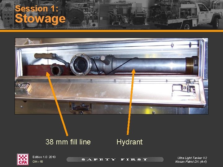 Session 1: Stowage 38 mm fill line Edition 1. 0 2010 OH – 16