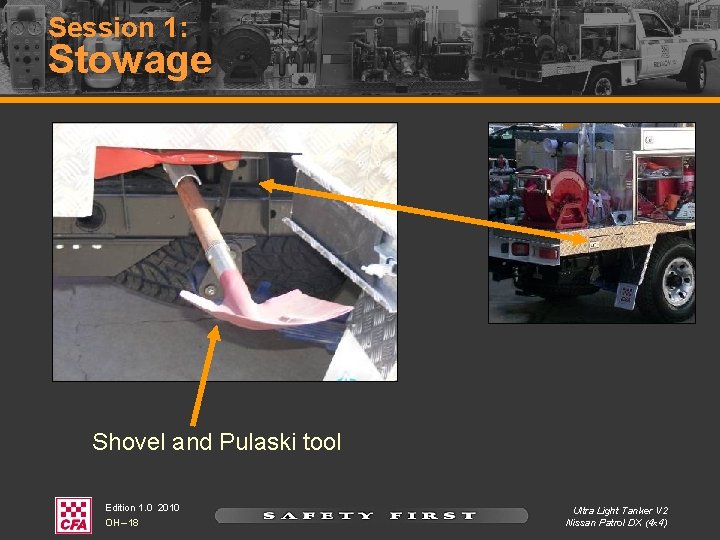 Session 1: Stowage Shovel and Pulaski tool Edition 1. 0 2010 OH – 18