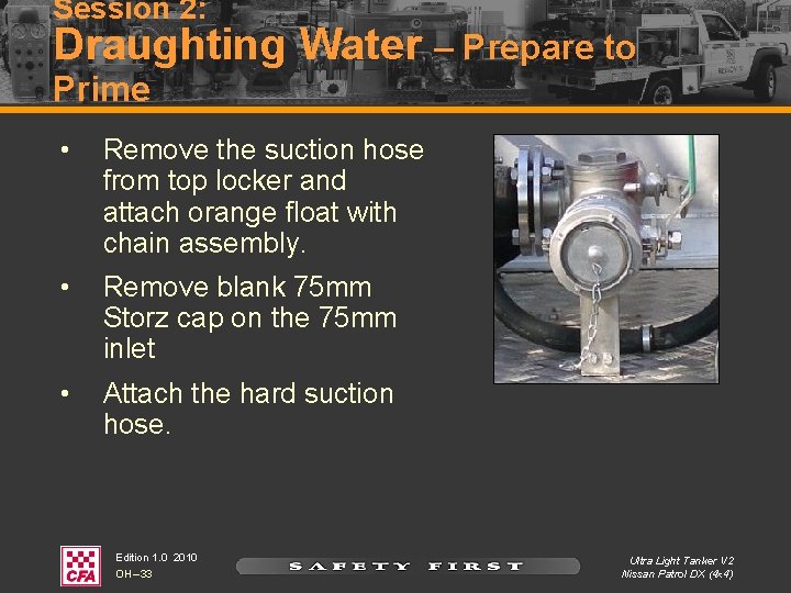 Session 2: Draughting Water – Prepare to Prime • Remove the suction hose from