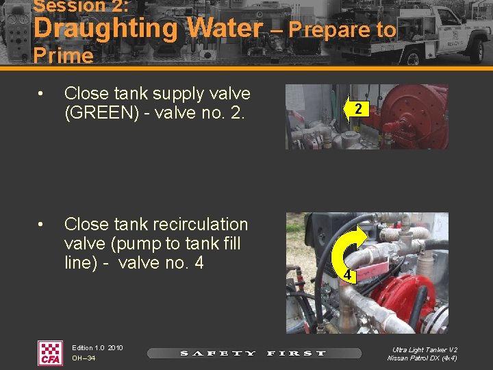 Session 2: Draughting Water – Prepare to Prime • Close tank supply valve (GREEN)